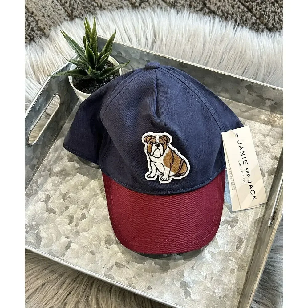 Janie and Jack Youth Boys Size 4-5 Years Bulldog Twill Hat Blue and Burgundy $26